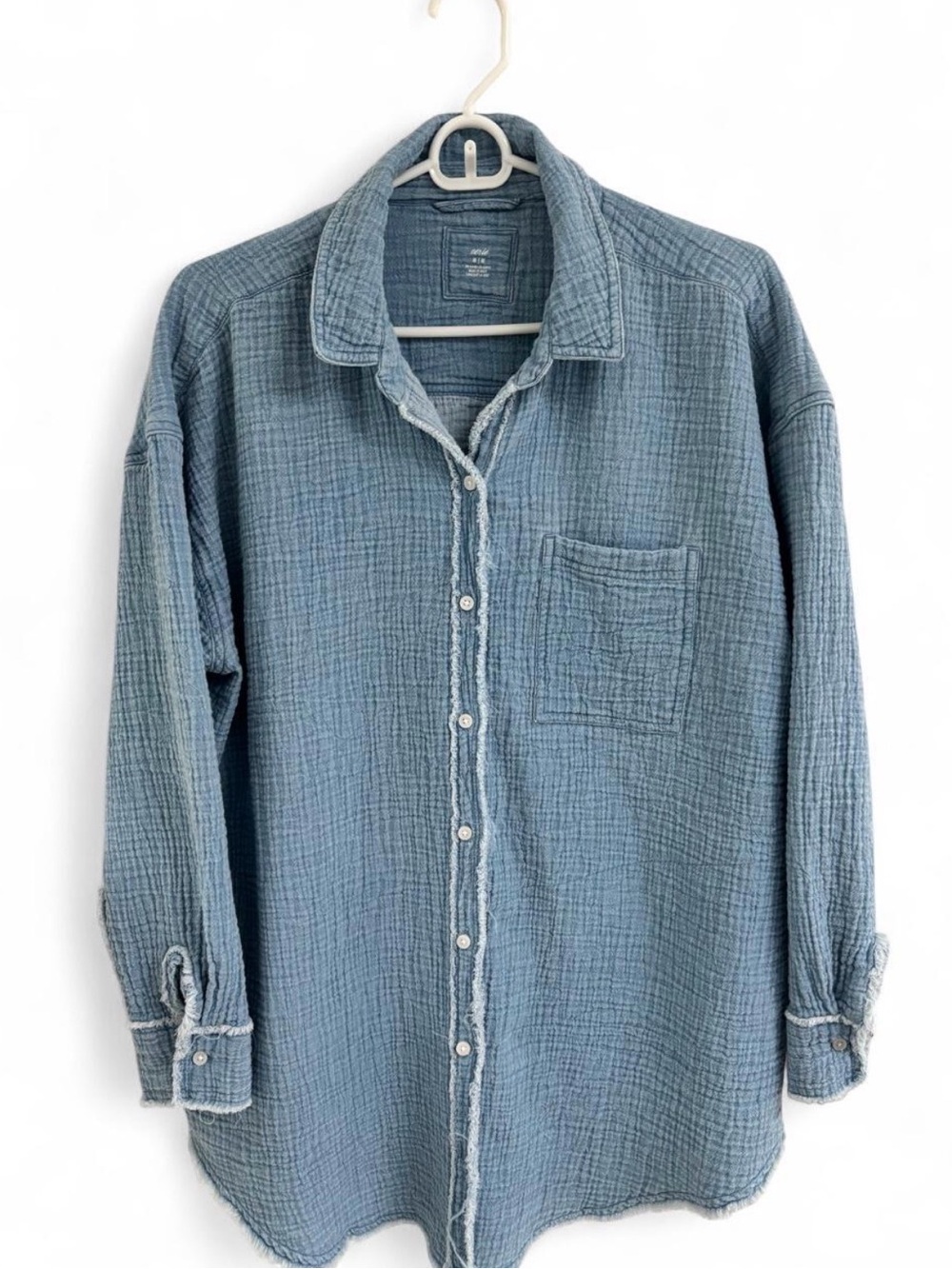 Aerie Woman Blue Gauze Button-Up Shirt - Casual Lightweight